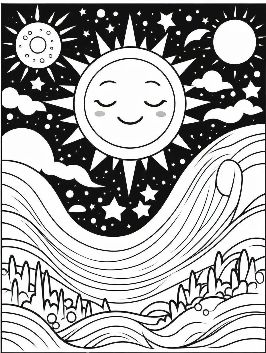simple black and white line art of dreams for a kids coloring book. 