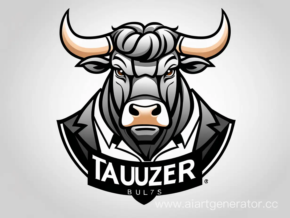 Логотип модной мужской одежды, в современном стиле, маскот бык мультяшный, надпись «Tauzer”.