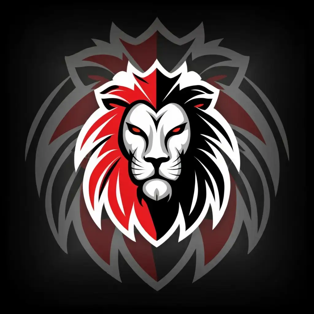 a logo design,with the text "-", main symbol:black backround, white and red lion logo,Moderate,clear background
