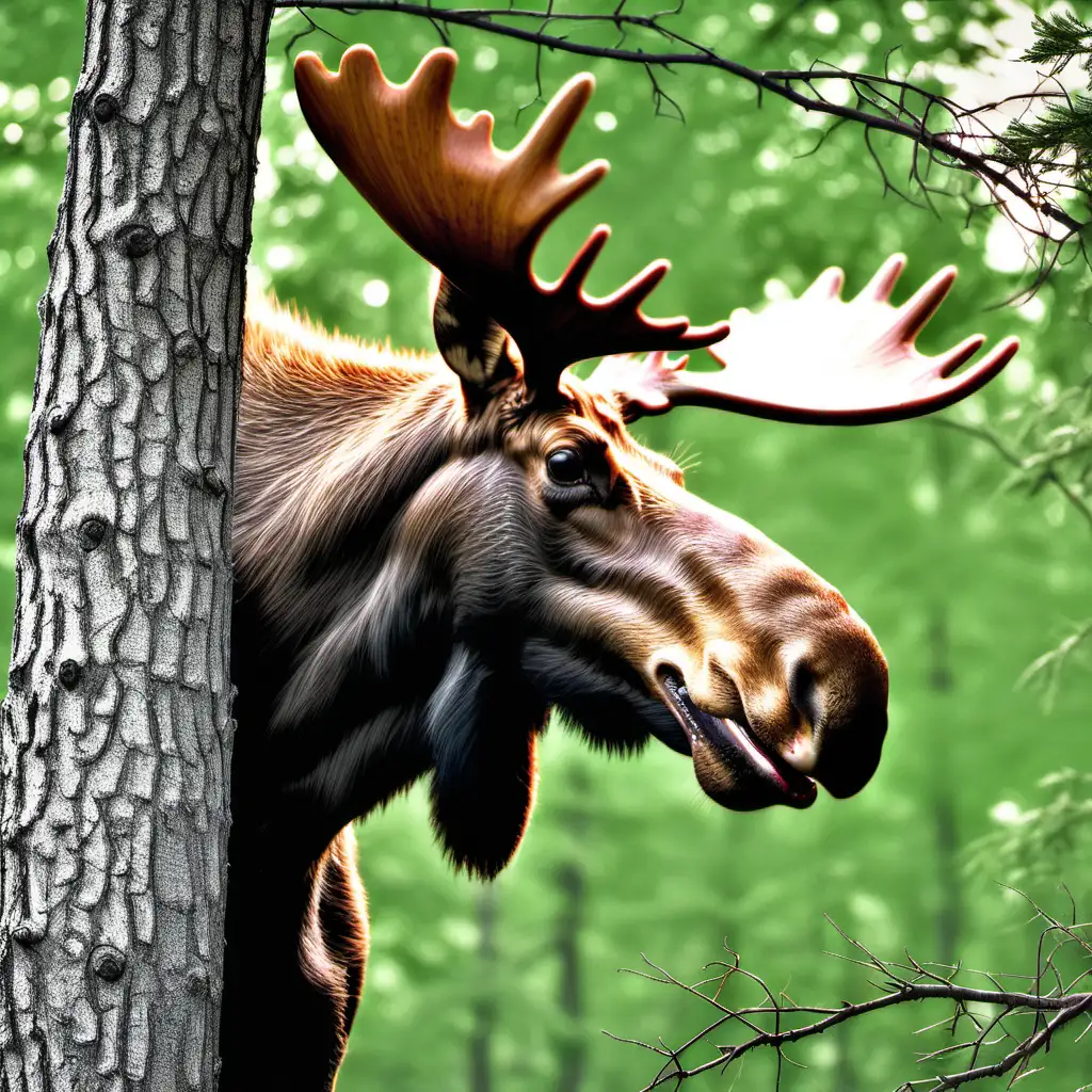 picture of a moose drunk in a tree
