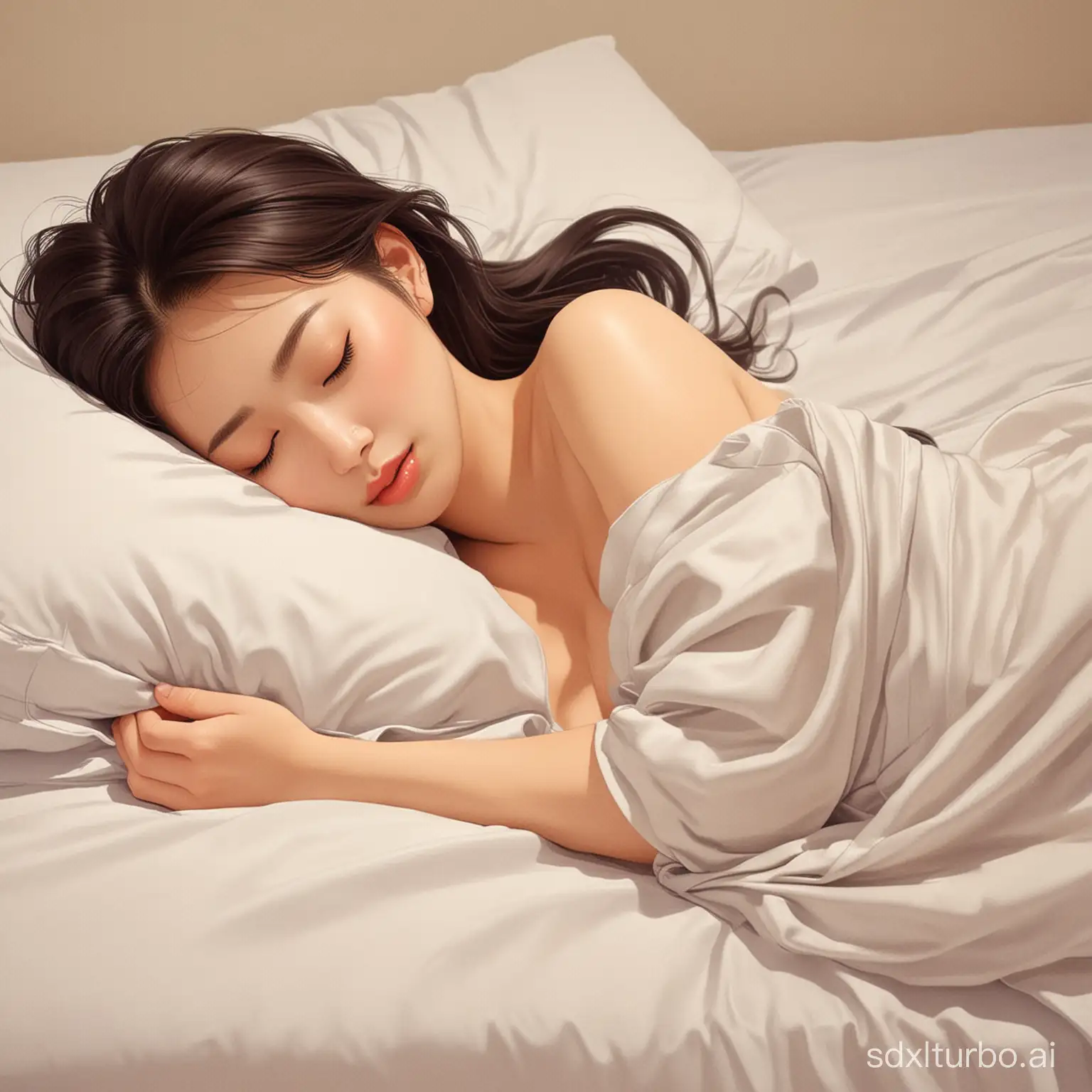 Cute-Cartoon-Asian-Women-Sleeping-in-Peaceful-Slumber