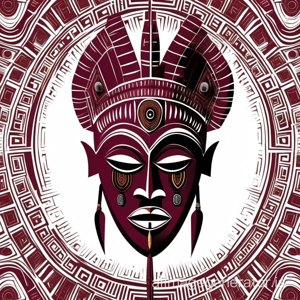 African pagan mask in burgundy colors on a white background