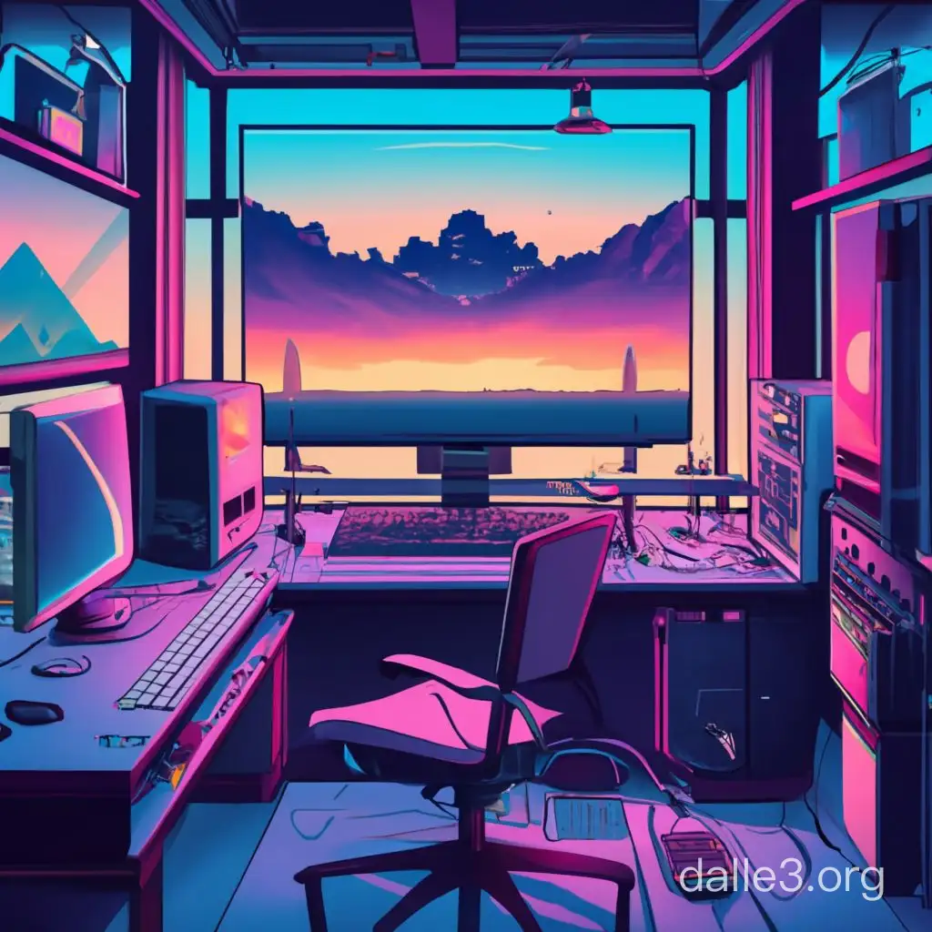 AnimeStyle Computer Desk with Dual Monitors and Input Devices | Dalle3 AI