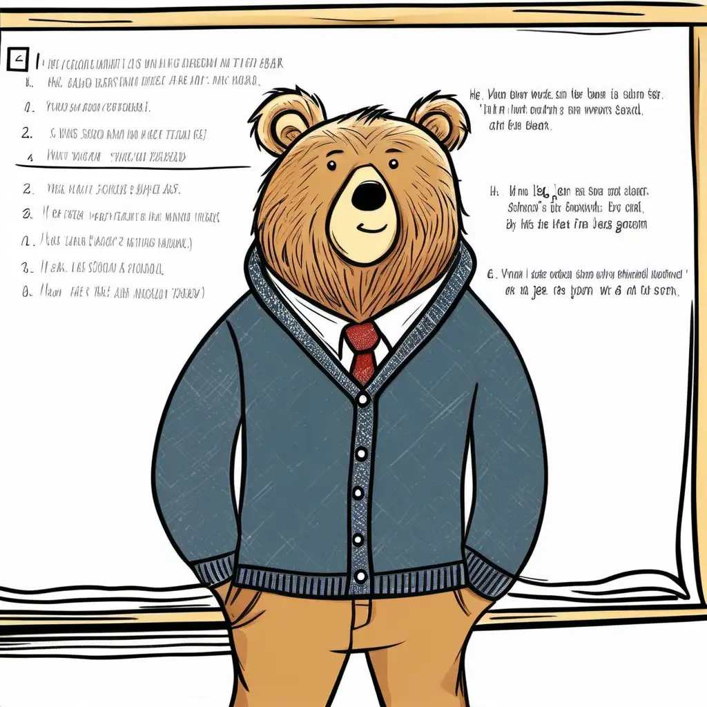 Anthropomorphic-Bear-Teacher-Presenting-at-School