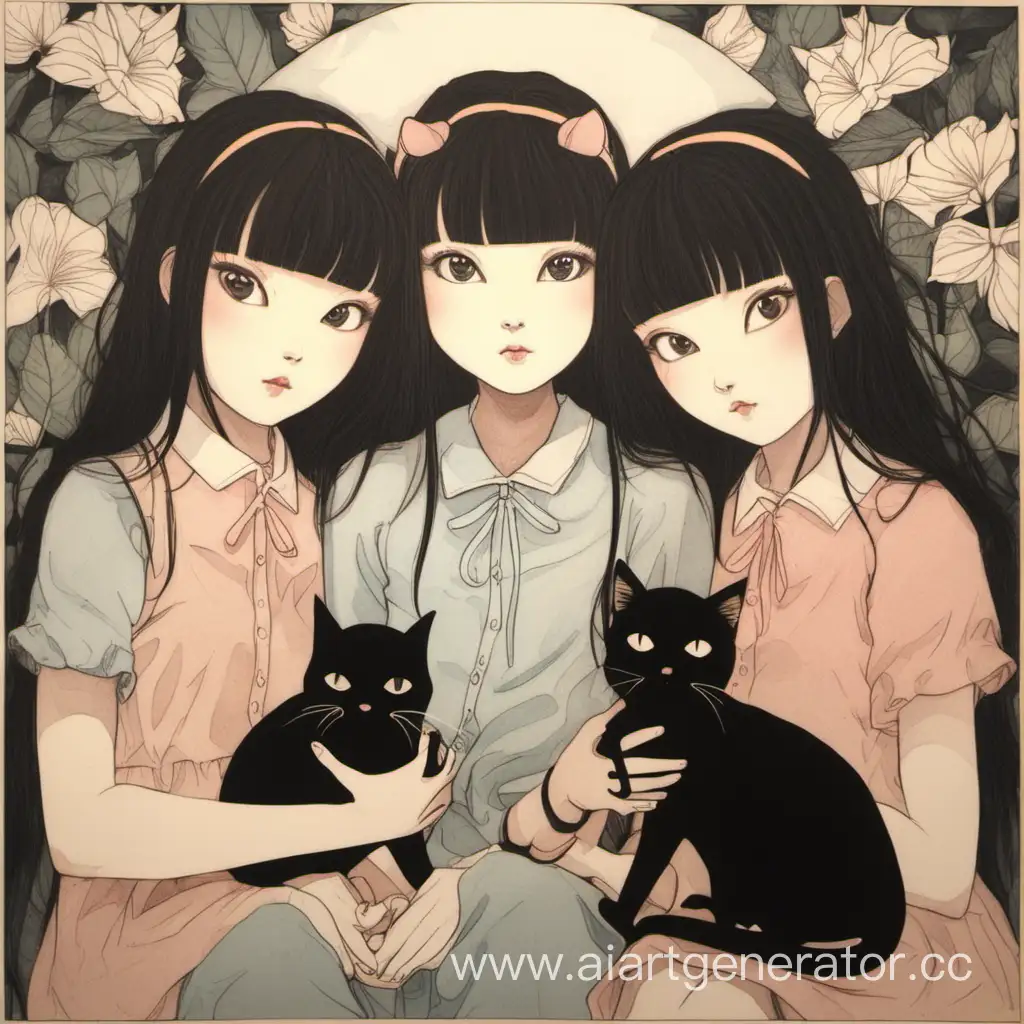 Три девушки  и два кота