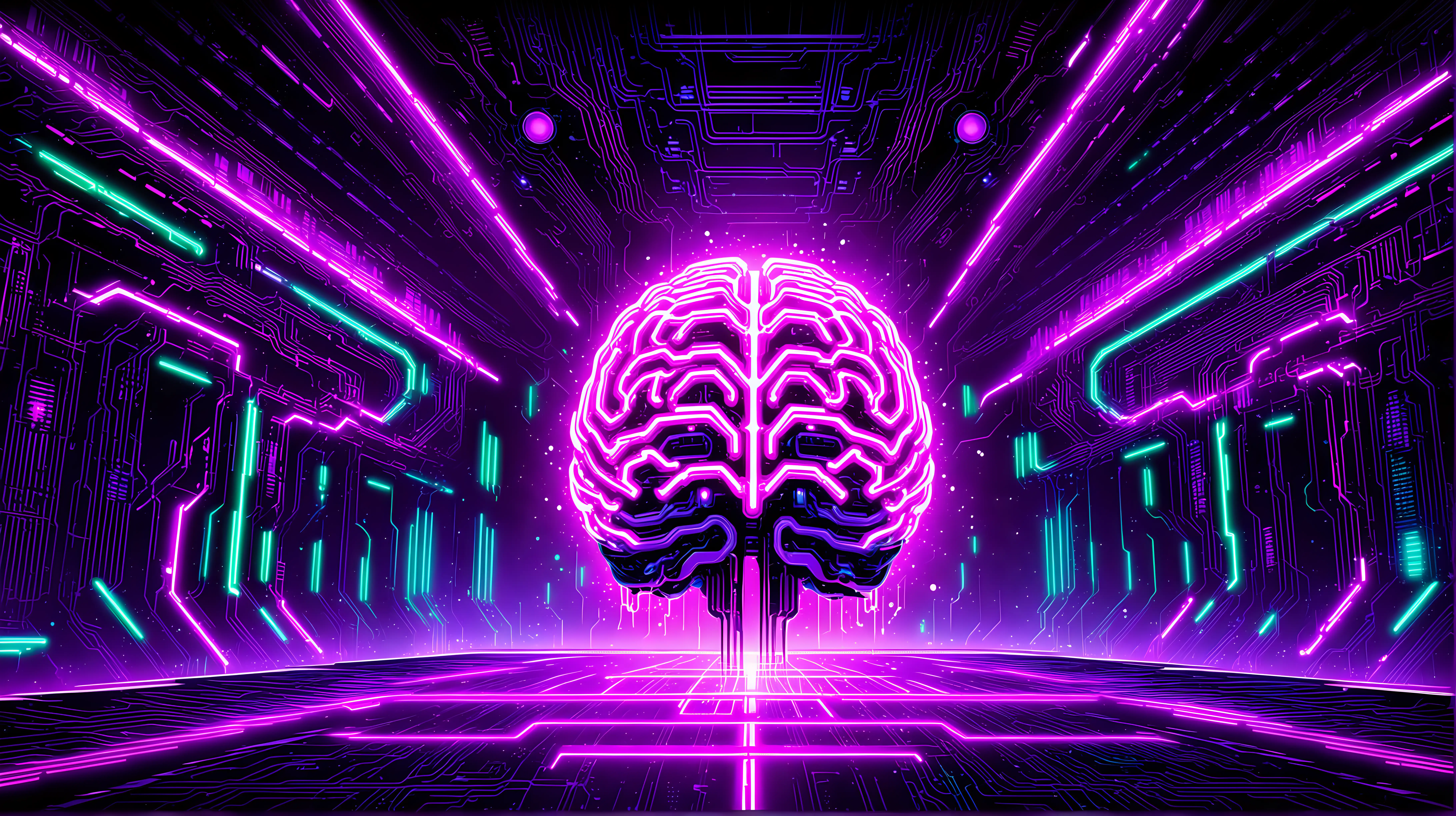 /imagine prompt: Futuristic AI brain, intricate neural structure, bioluminescent circuitry, pulsating neon lights, advanced tech design, cyberpunk aesthetic, vibrant electric green, neon purple, deep magenta hues, glowing accents, dynamic lighting effects, digital artwork, high-tech concept, detailed and complex composition, high-resolution imagery.::3 --aspect 2:1 --quality 1