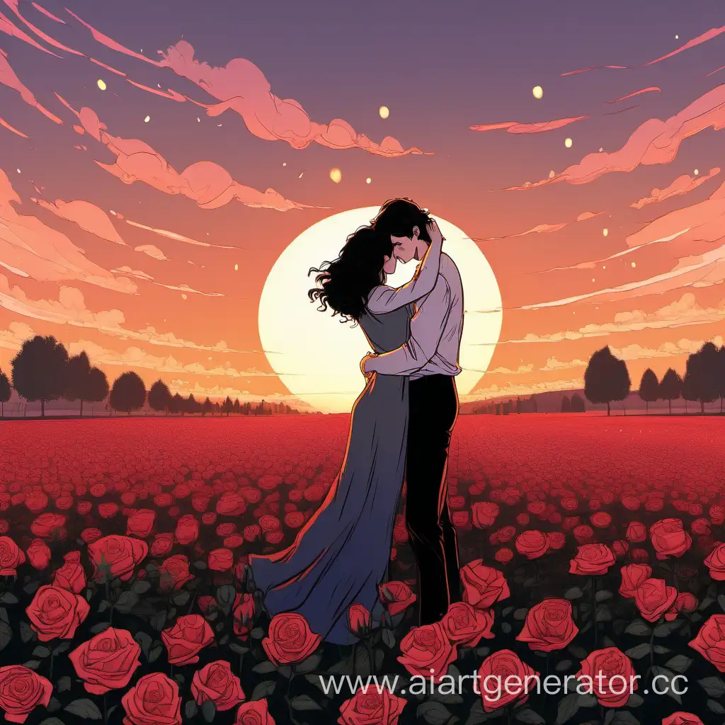 Romantic-Couple-Embracing-in-Sunset-Rose-Garden