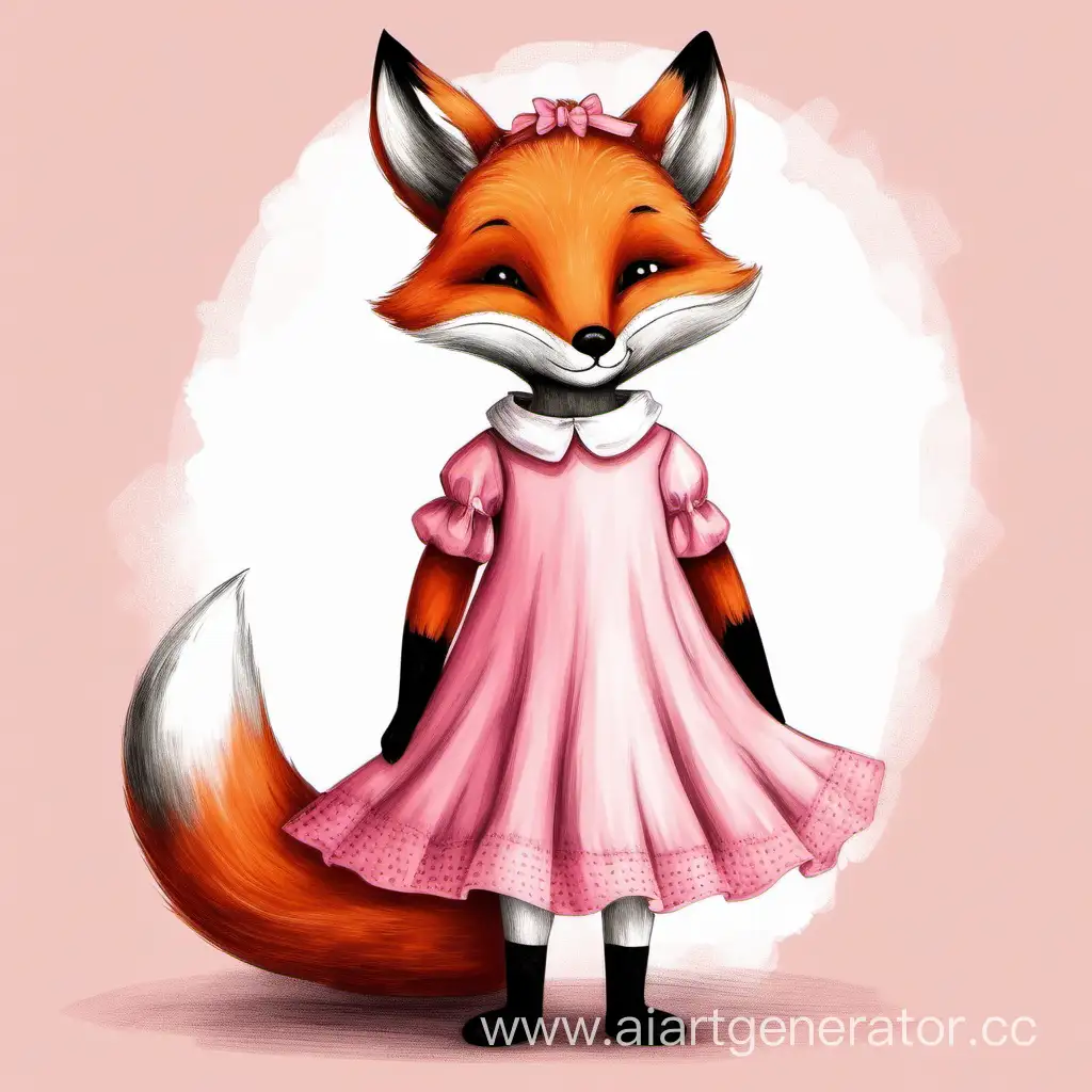 Маленькая лисичка в детском розовом платье 