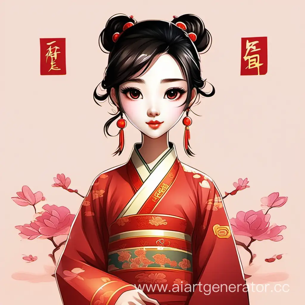 Adorable-Chinese-Girl-Cartoon-in-Traditional-Attire