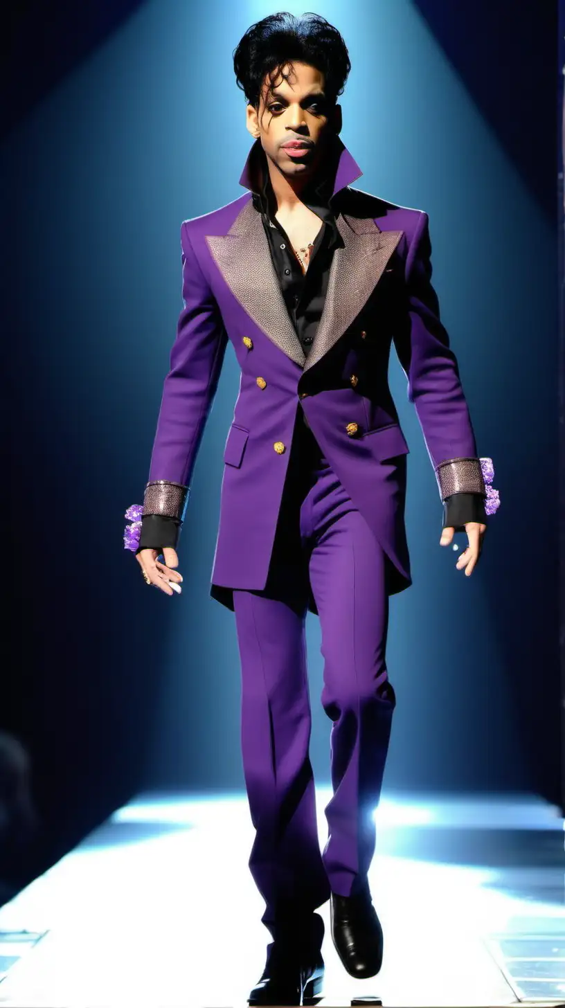 singer Prince at 30 years old in fashion on the runway, full body
