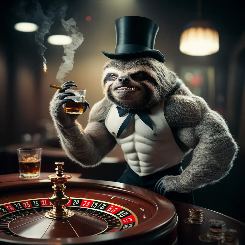 muscular angry sloth is playing roulette