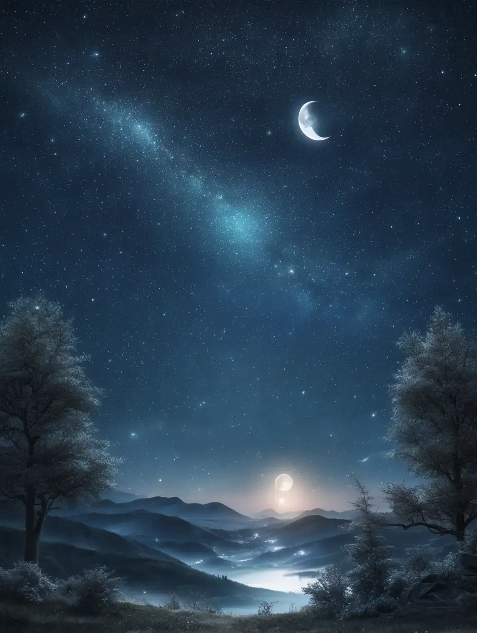 Enigmatic Night Sky with Moon and Stars