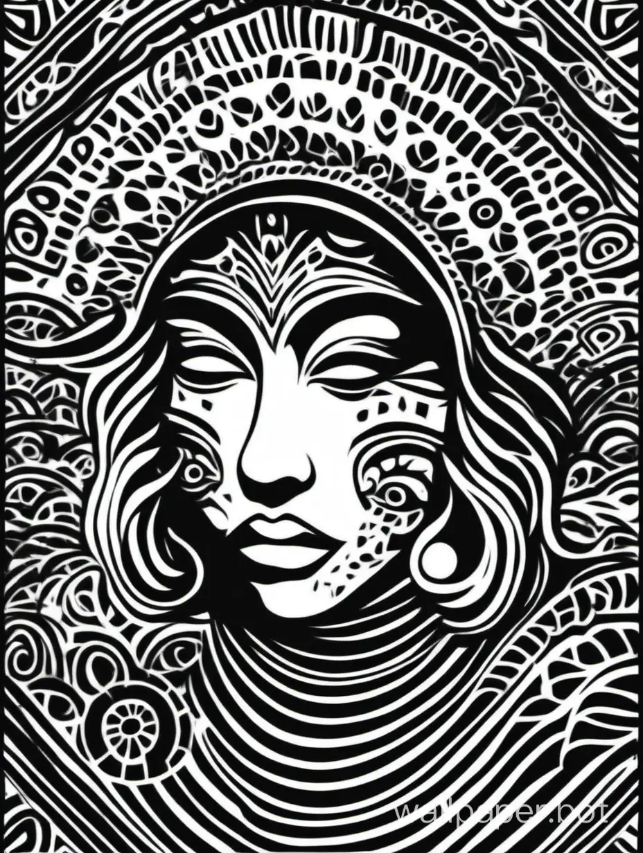 Monochromatic-Woman-Silhouette-with-Marajoara-Culture-Pattern-Stencil-Art