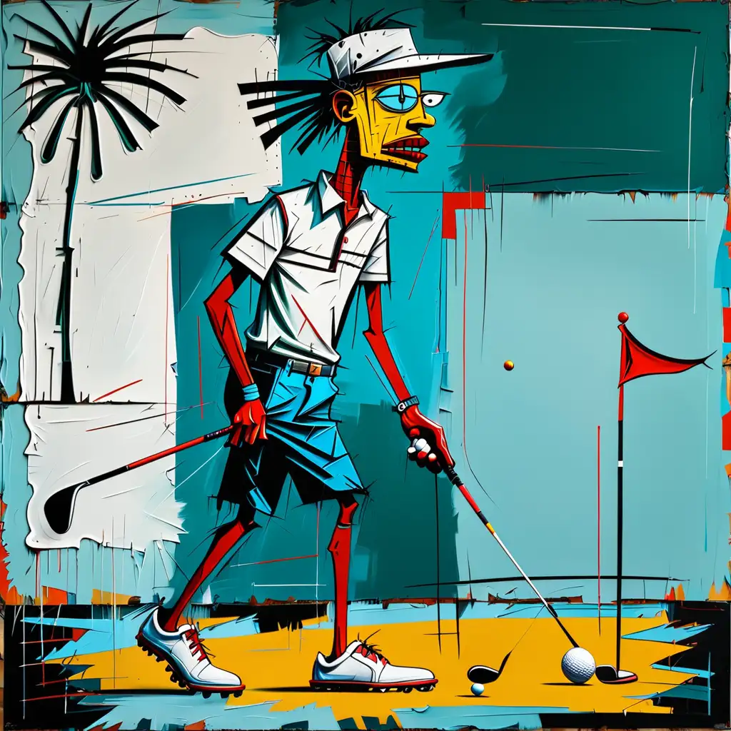 Peinture d'un golfeur style art moderne inspiré de jean Michel   basquiat et picasso