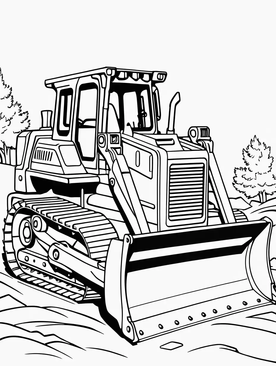 coloring page for kids, bulldozer, no shading, low detail, thick lines