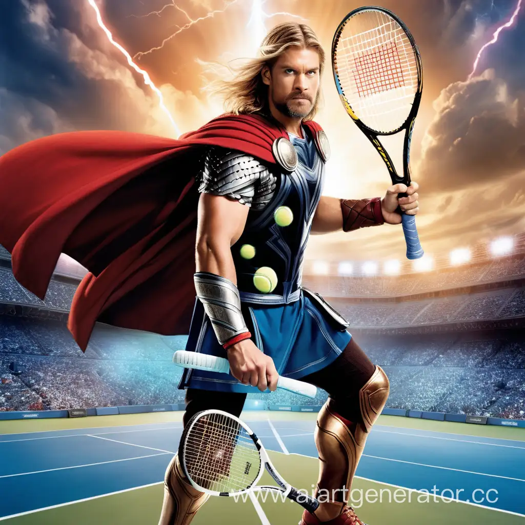 Создай постер,  где будет большой теннис,Тор из Marvel , Джейми Ланнистер из игры престолов