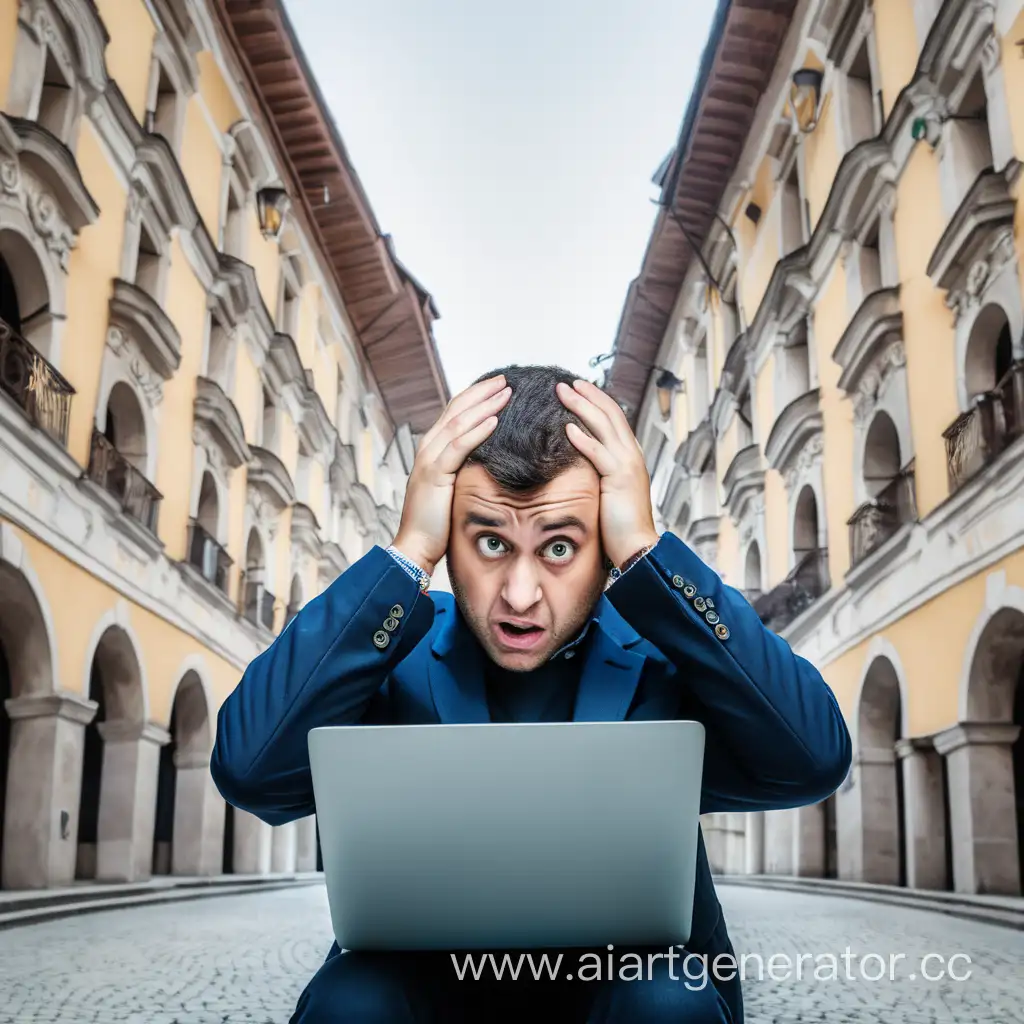 Frustrated-Individual-Struggling-with-Technology-Against-Tranquil-Natural-Background