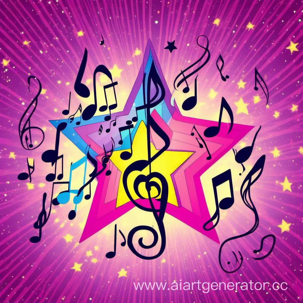 Stars, pink, purple, blue, yellow, music, music notes