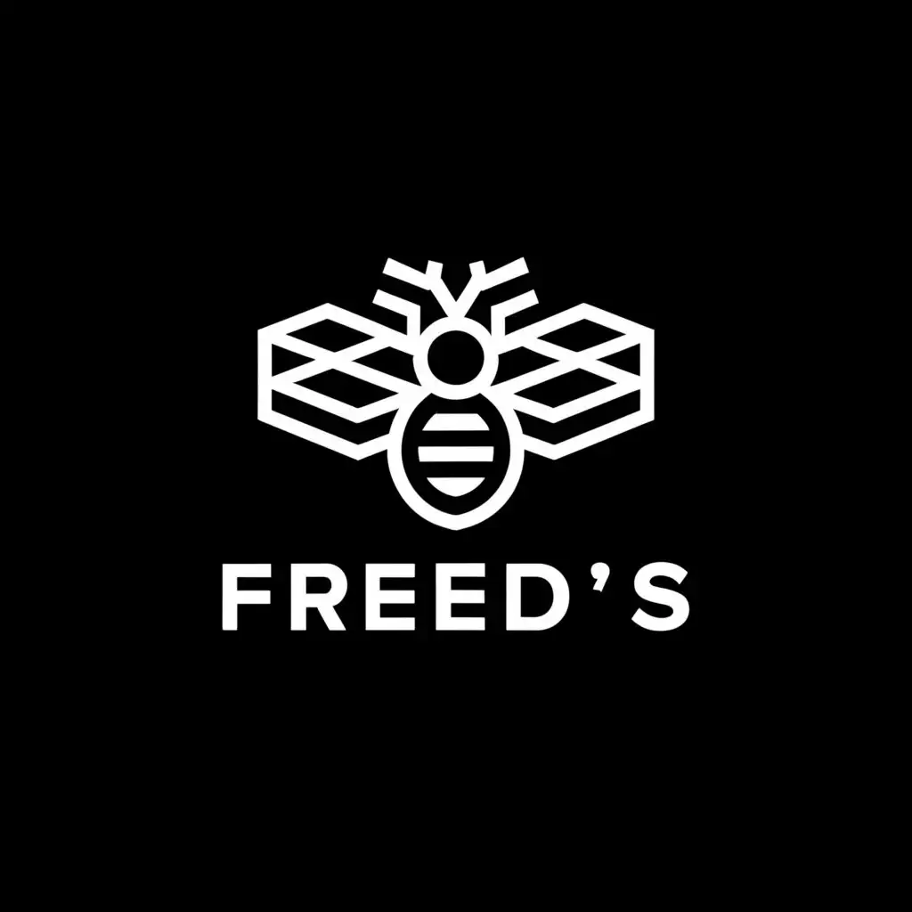 a logo design,with the text "Freed’s", main symbol:Bee, Nebulizer in the middle, white on black,Minimalistic,clear background