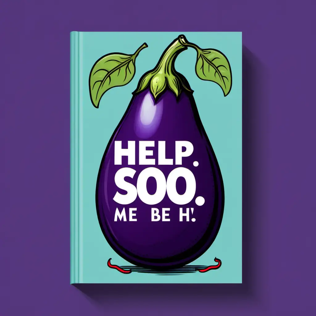 Design a book cover " help me so H" FEATURE an eggplant on thr cover