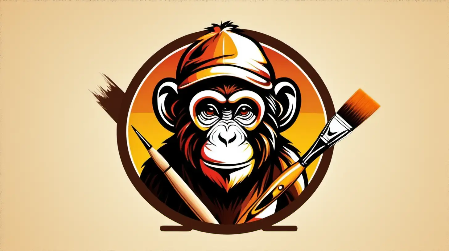 Multi layered vector monkey with paintbrush logo warm colors  