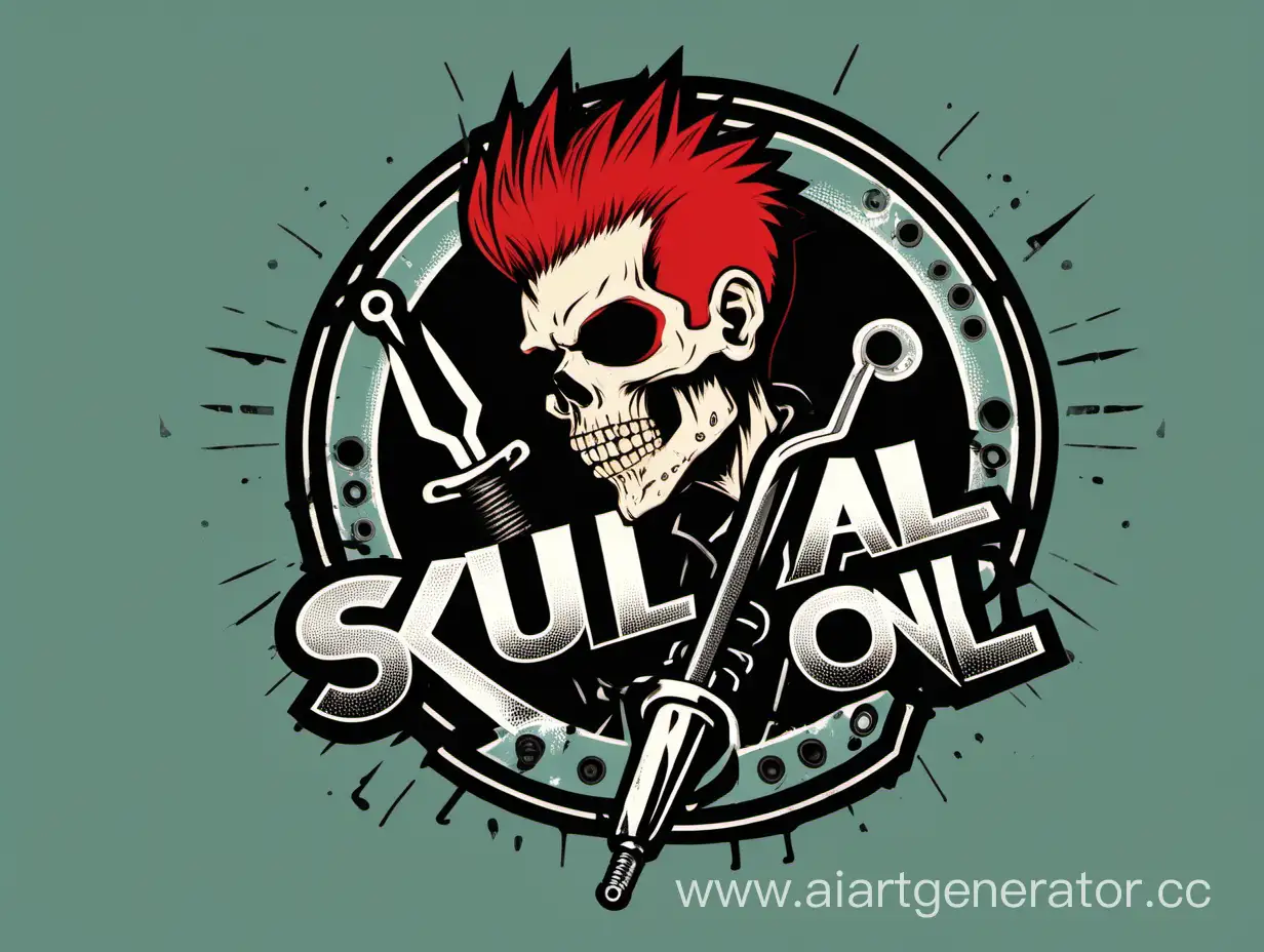 Punk-Skull-Logo-with-RedHaired-Figure-and-Soldering-Iron