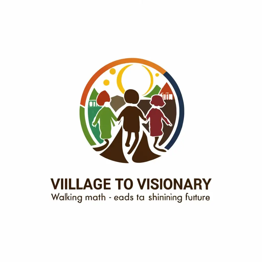 a logo design,with the text "Village to Visionary", main symbol:African children going from the village to visionary world, a better future. path to a bright future,Moderate,be used in Nonprofit industry,clear background