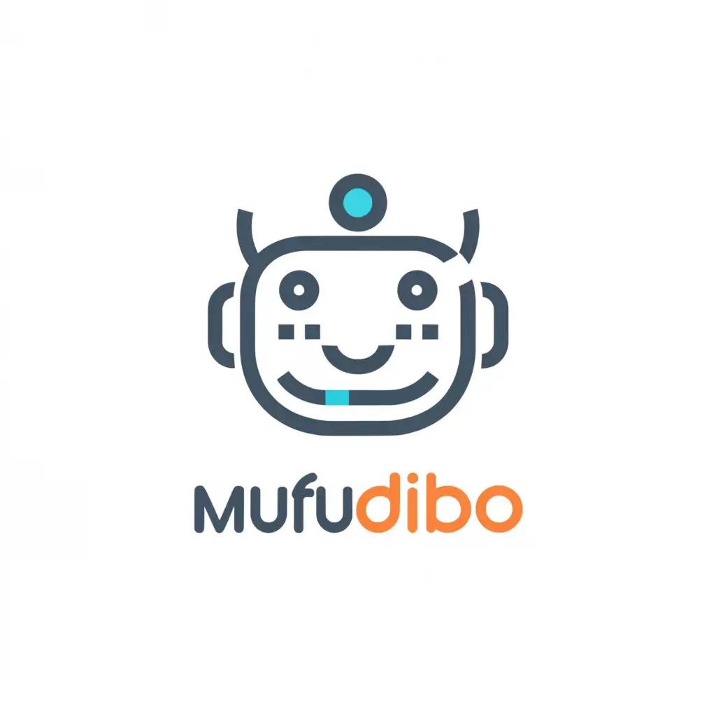 a logo design,with the text "MuFuDiBo", main symbol:sketch drawing, white smiling robot head, transparent background, no scenery, logo,Minimalistic,clear background