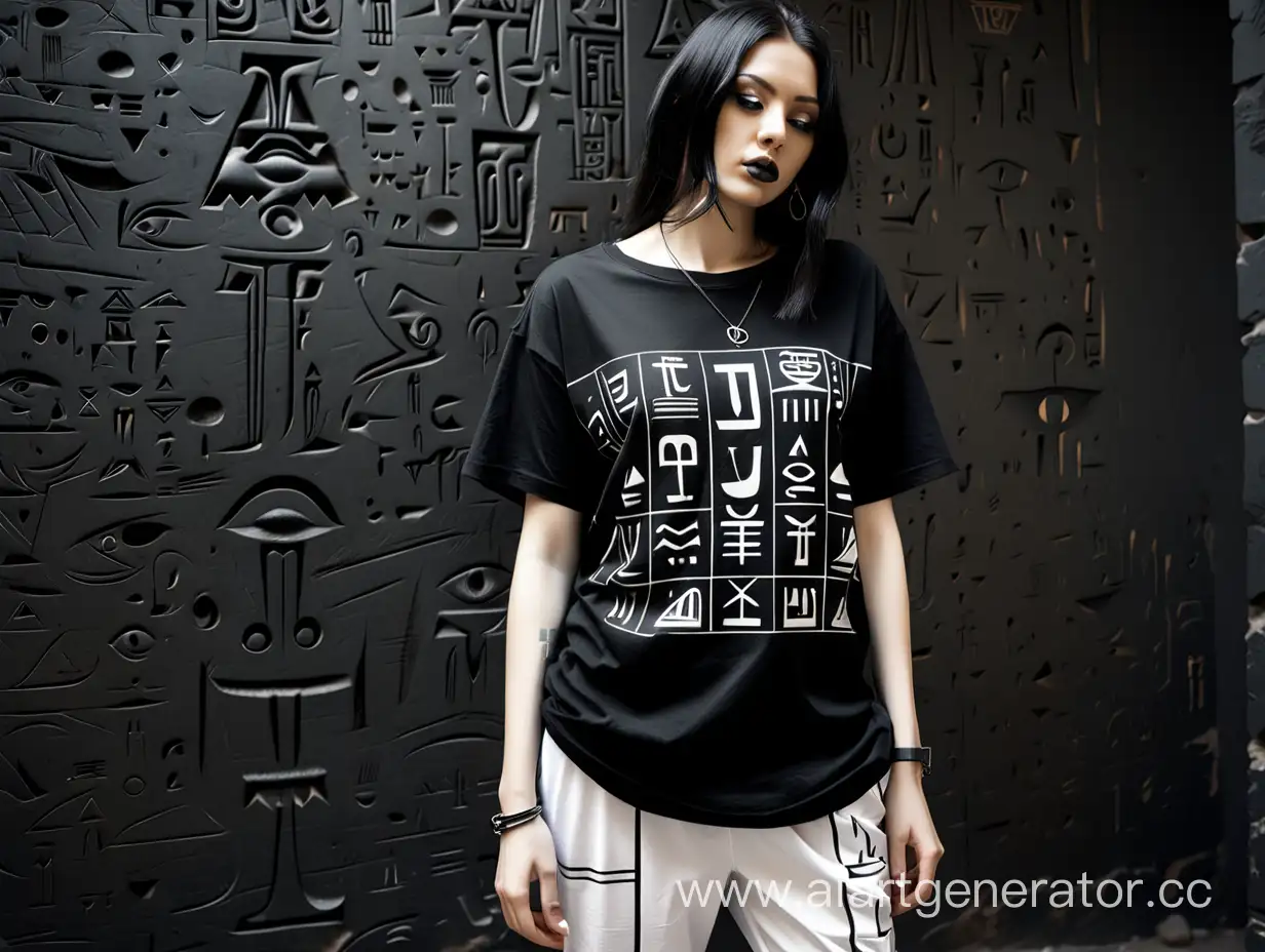 Minimalist-Oversized-Black-TShirt-with-White-Hieroglyphs