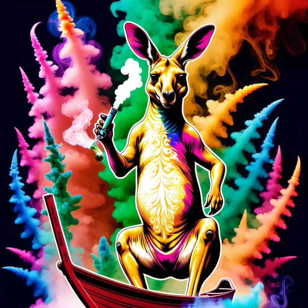 Psychedelic Kangaroo Smoking Marijuana with Colorful Smoke