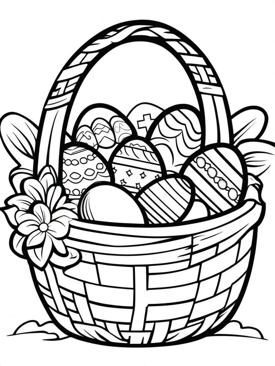 simple easter basket coloring page, black and white