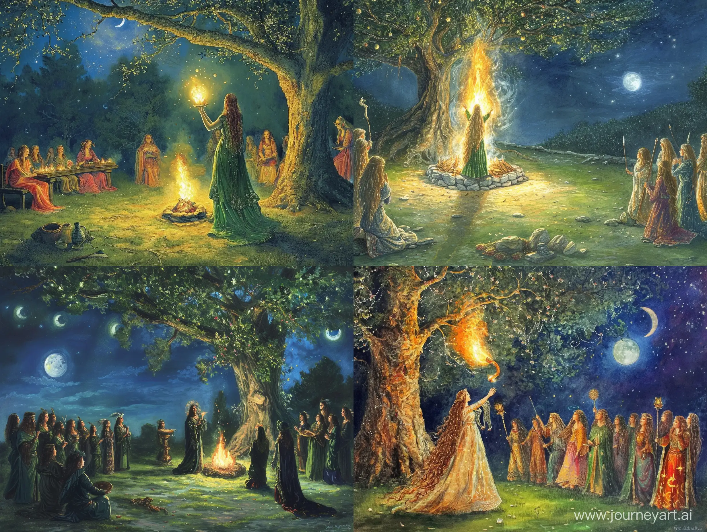 Brigid, Goddess of the Sacred Flame, presides over the Moonlight Imbolc Celebration in the Sacred Grove