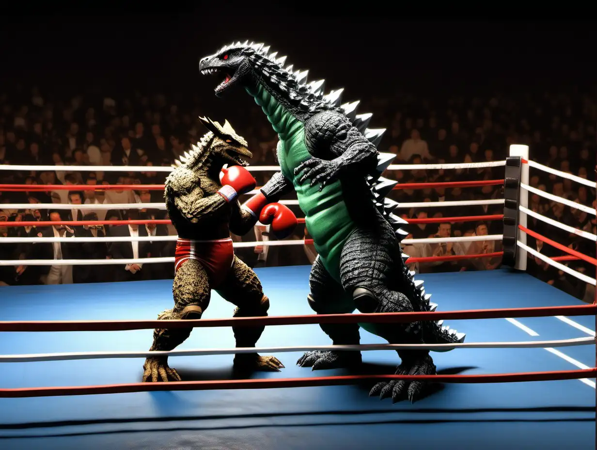 Bambi vs Godzilla in a boxing ring