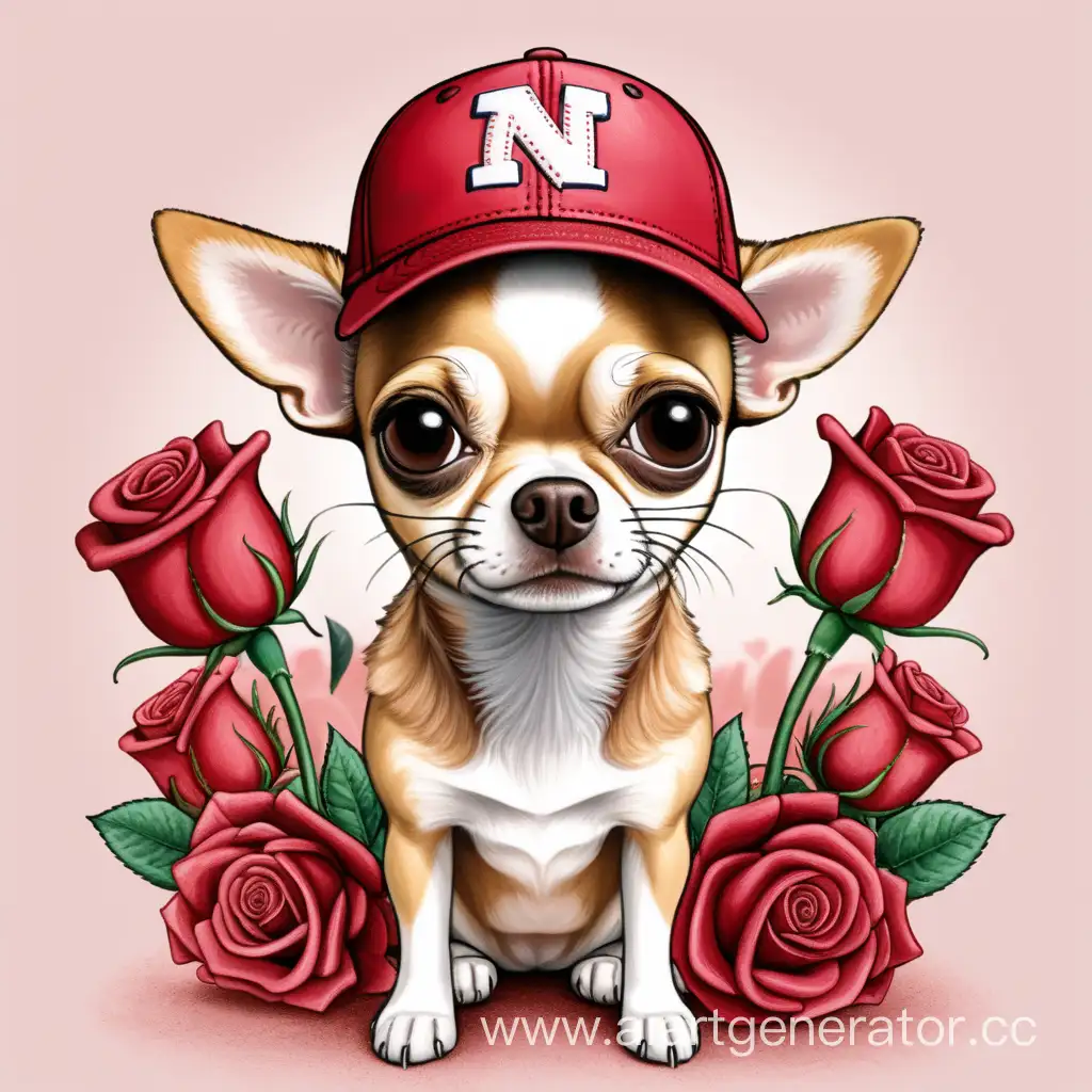 Apologetic-Chihuahua-in-Baseball-Cap-Surrounded-by-Roses