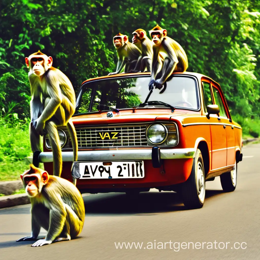 Playful-Monkeys-Steering-a-VAZ-2101-Car