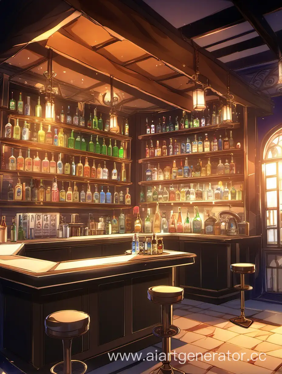Genshin-ImpactInspired-Mythical-Bar-Anime-Illustration-at-Bar-Counter