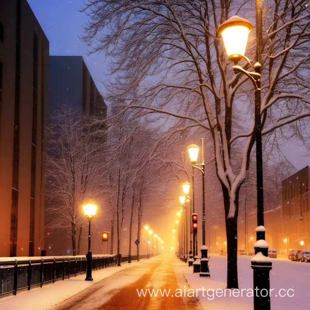 Late-Autumn-Evening-in-the-City-Streetlight-Glow-and-First-Snow