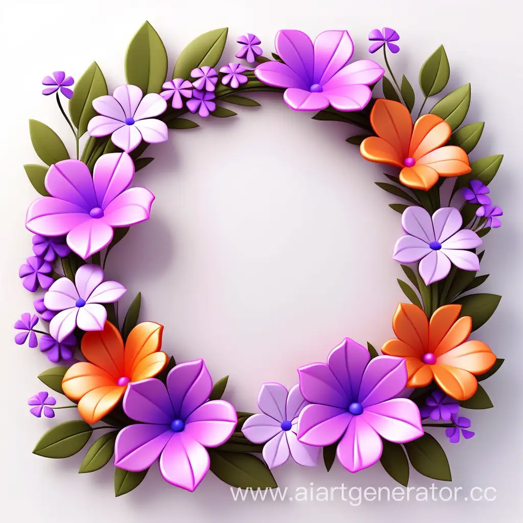 simple icon of a 3D flame border bouquets floral wreath frame, made of border bright Phlox flowers. white background.