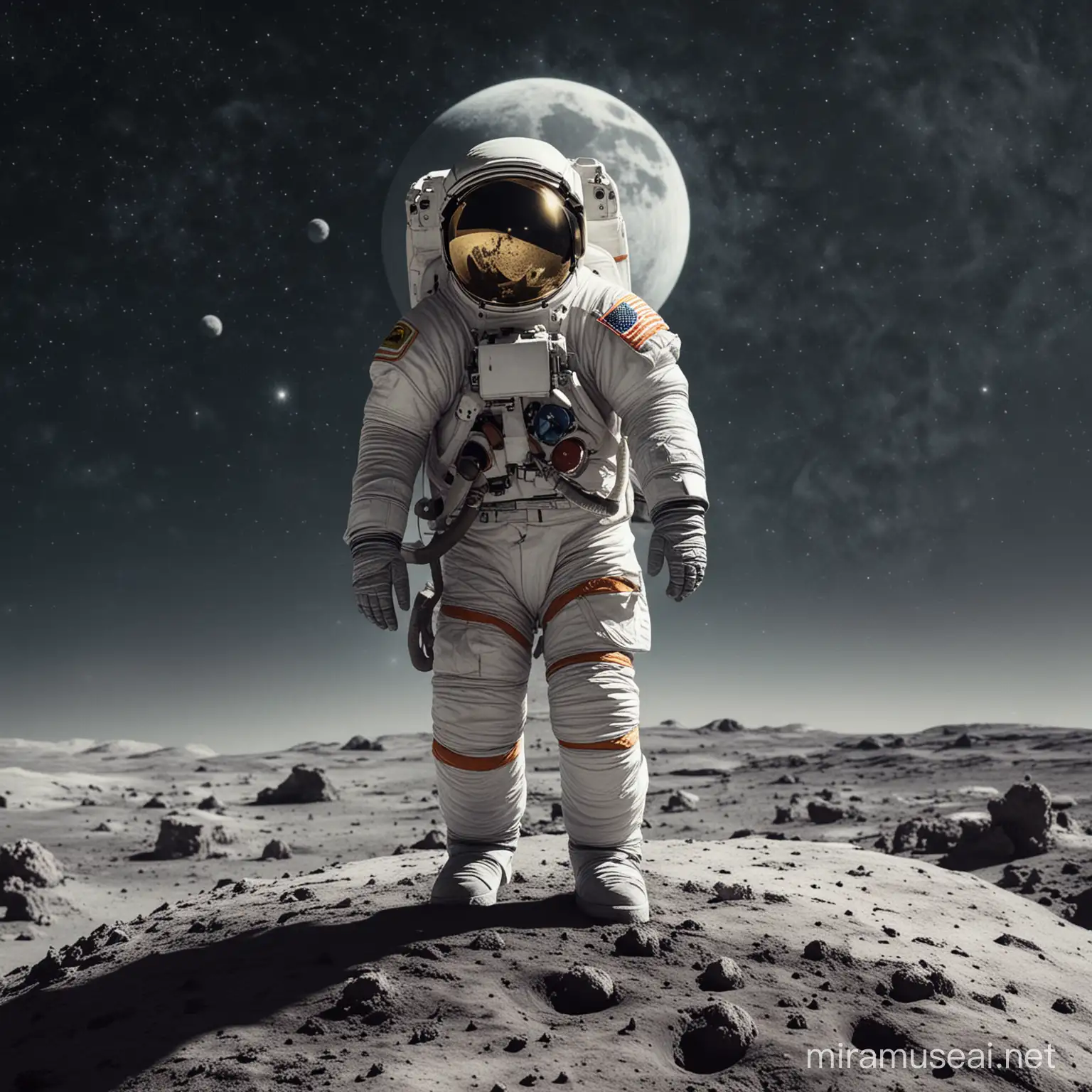 Lone Astronaut Exploring a Small Moon in Vast Space