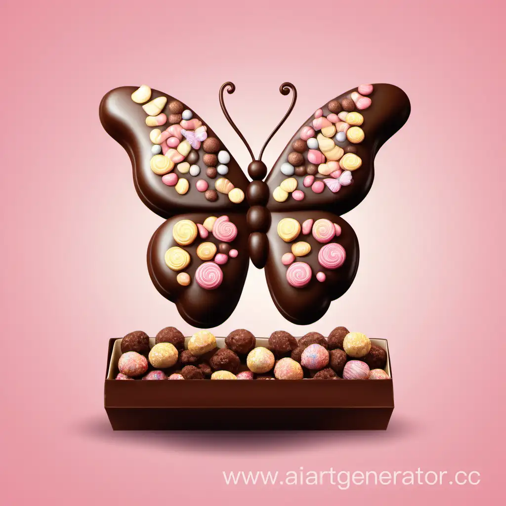 Imagine a butterfly with brown wings sitting on a single truffle candy bar