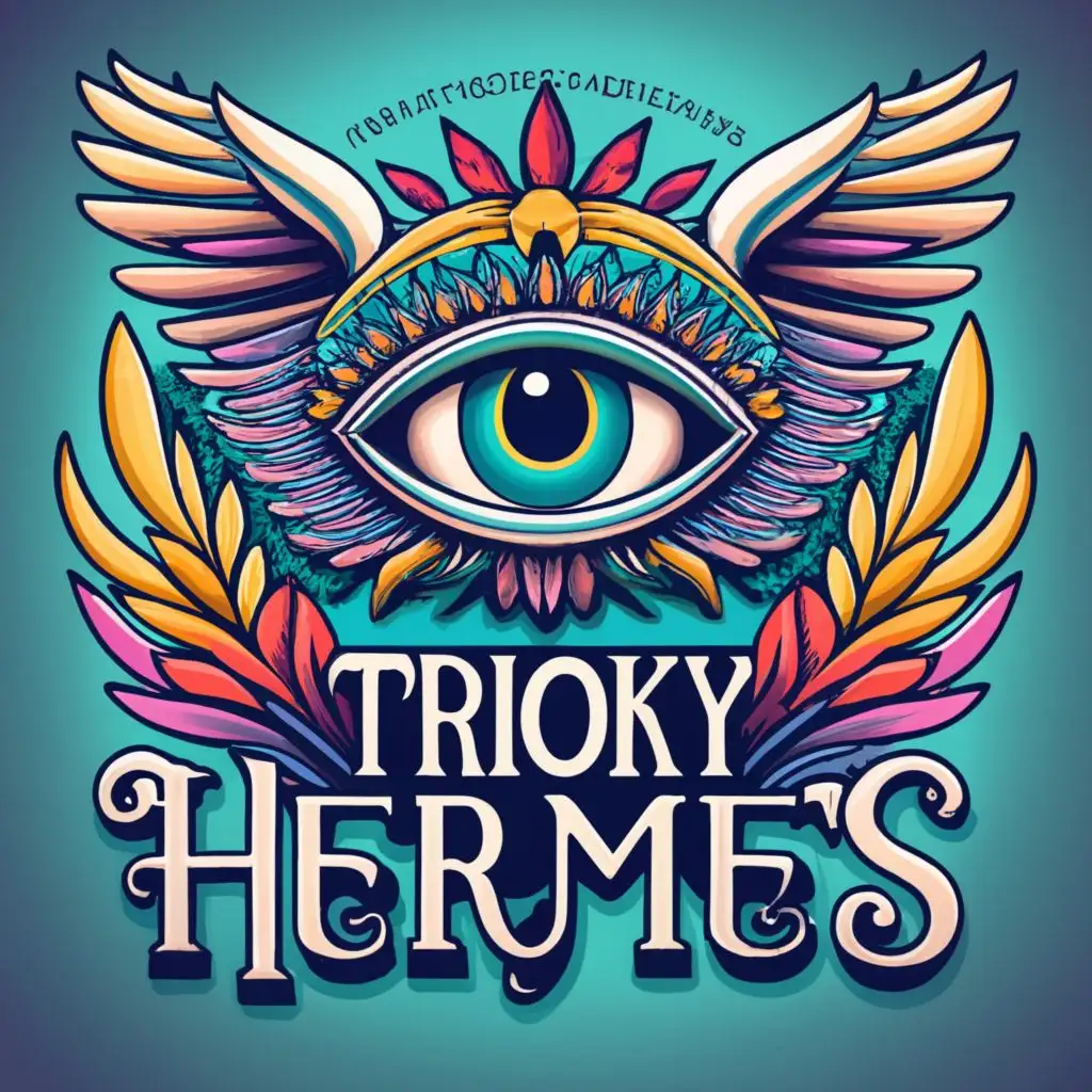 logo, eye with wings, in high detail, rainbow colors, with the text "Trioky Hermes", typography, be used in Religious industry