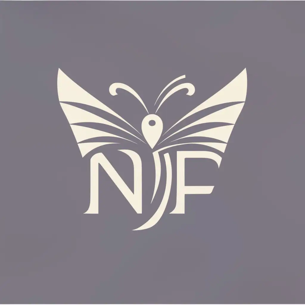 a logo design, with the text 'NF', main symbol: Butterfly, Moderate, Pink background