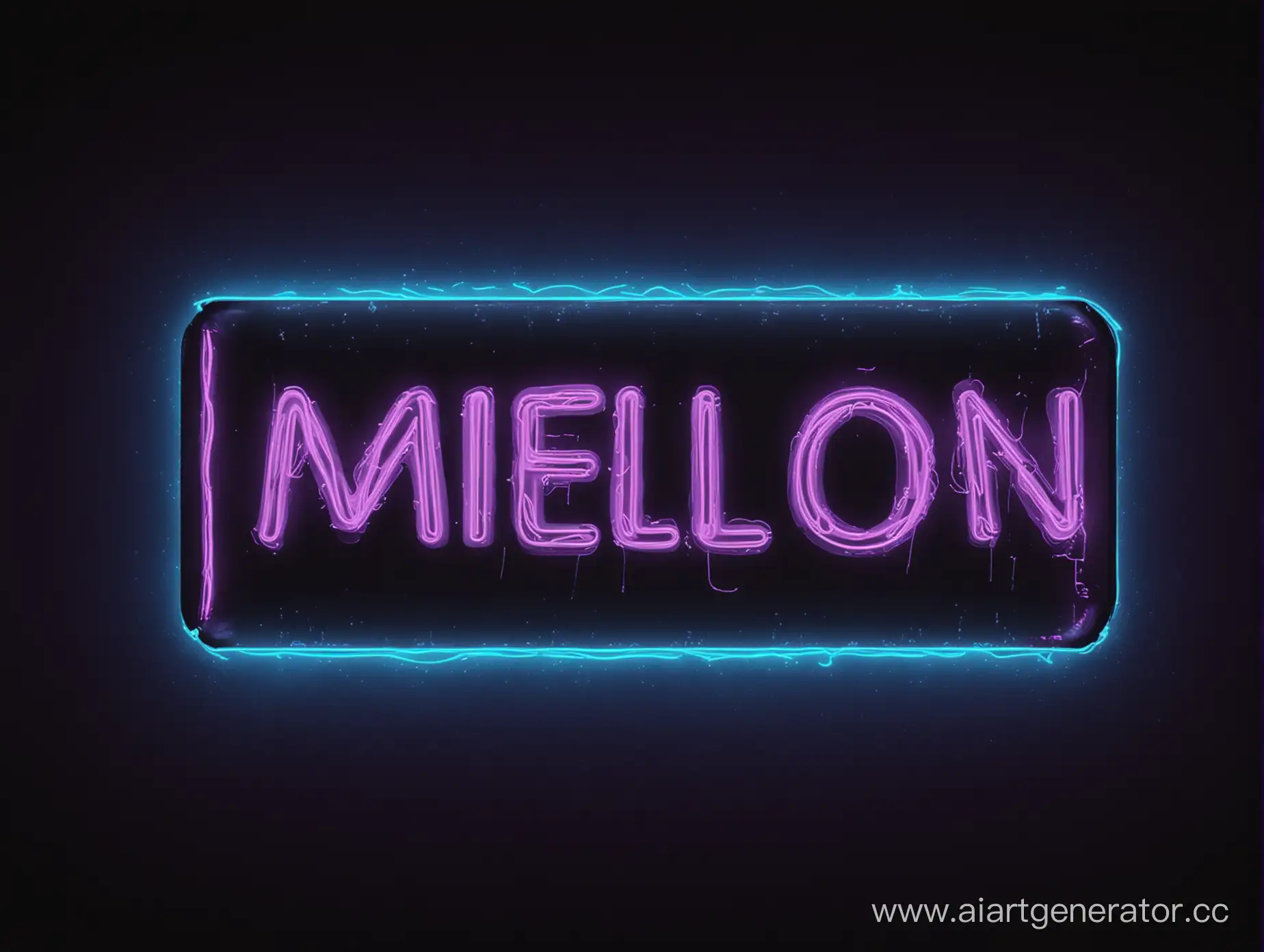 черный фон по бокам синий неон в середине текст Melon df под текстом фиолетовый неон