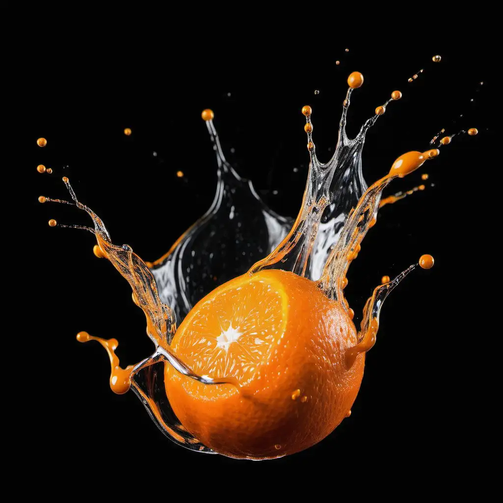 Splash of Orange oil/ black background / Front view