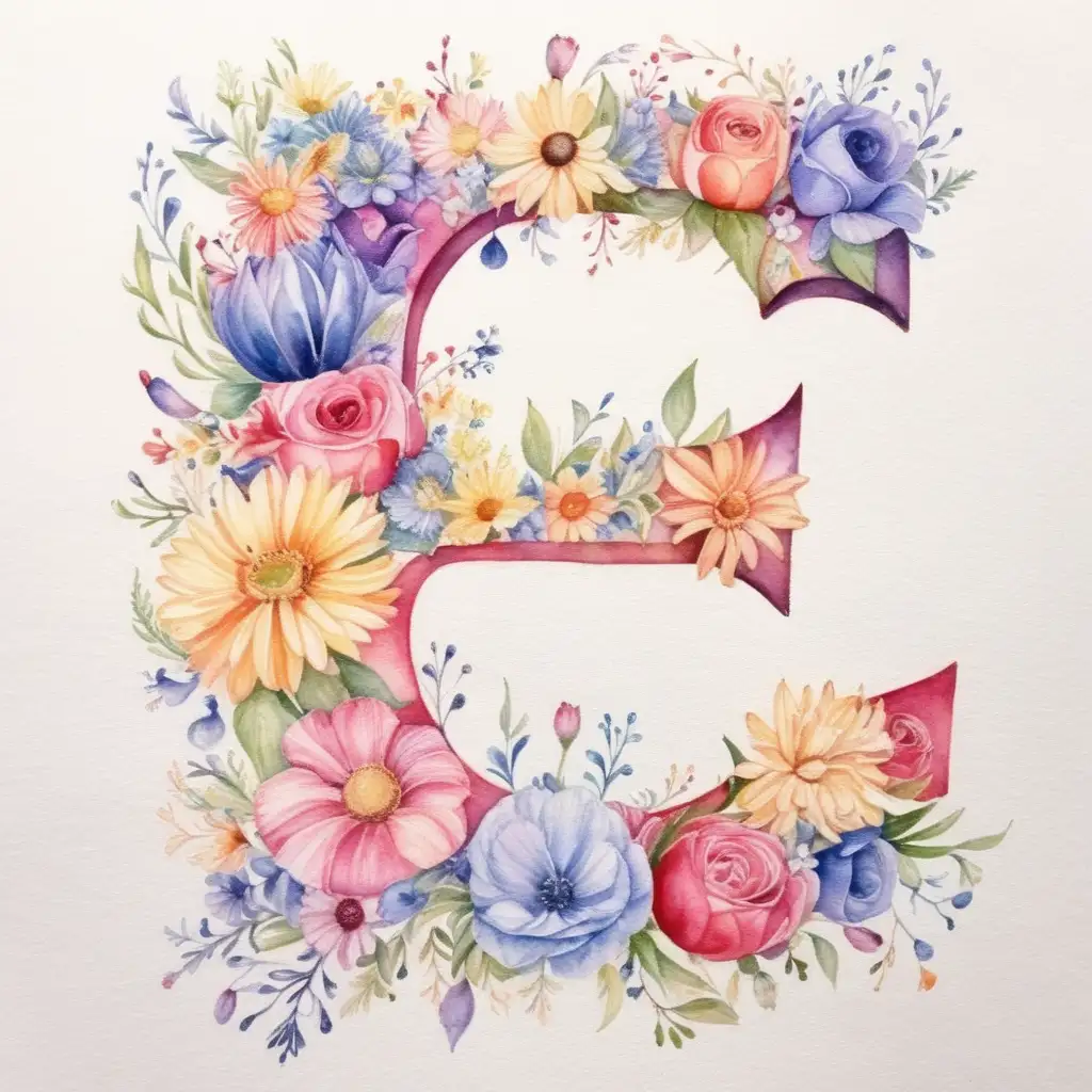 Floral S Letter Watercolor Painting