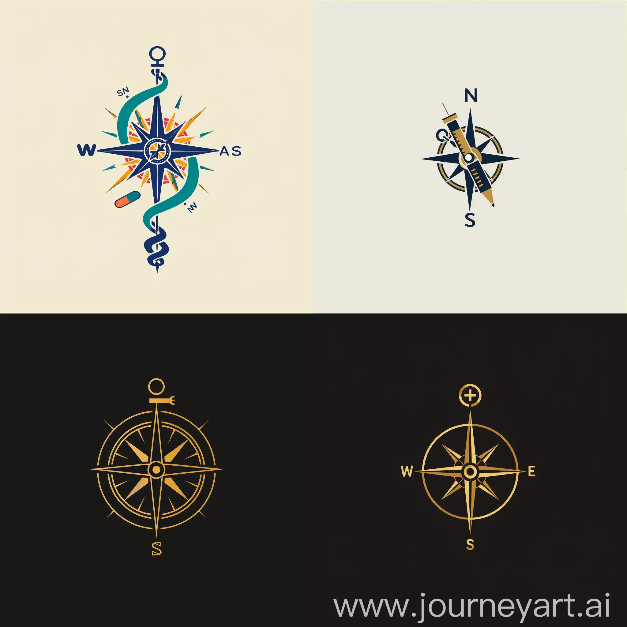 create a logo image of a very simple and memorable symbol of medicine and a compass connected harmoniously together