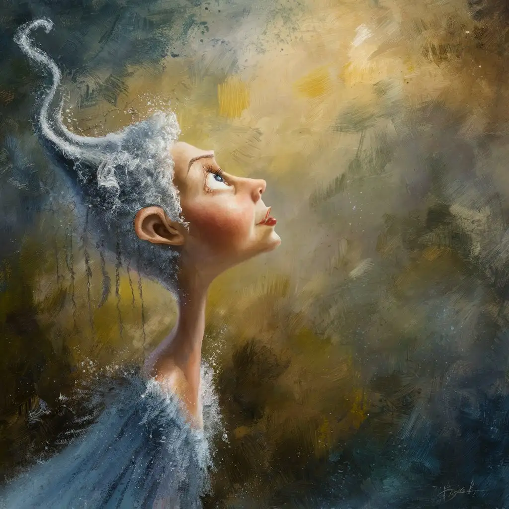 Captivating Dry Brush Painting of a Whimsical Winter Goddess