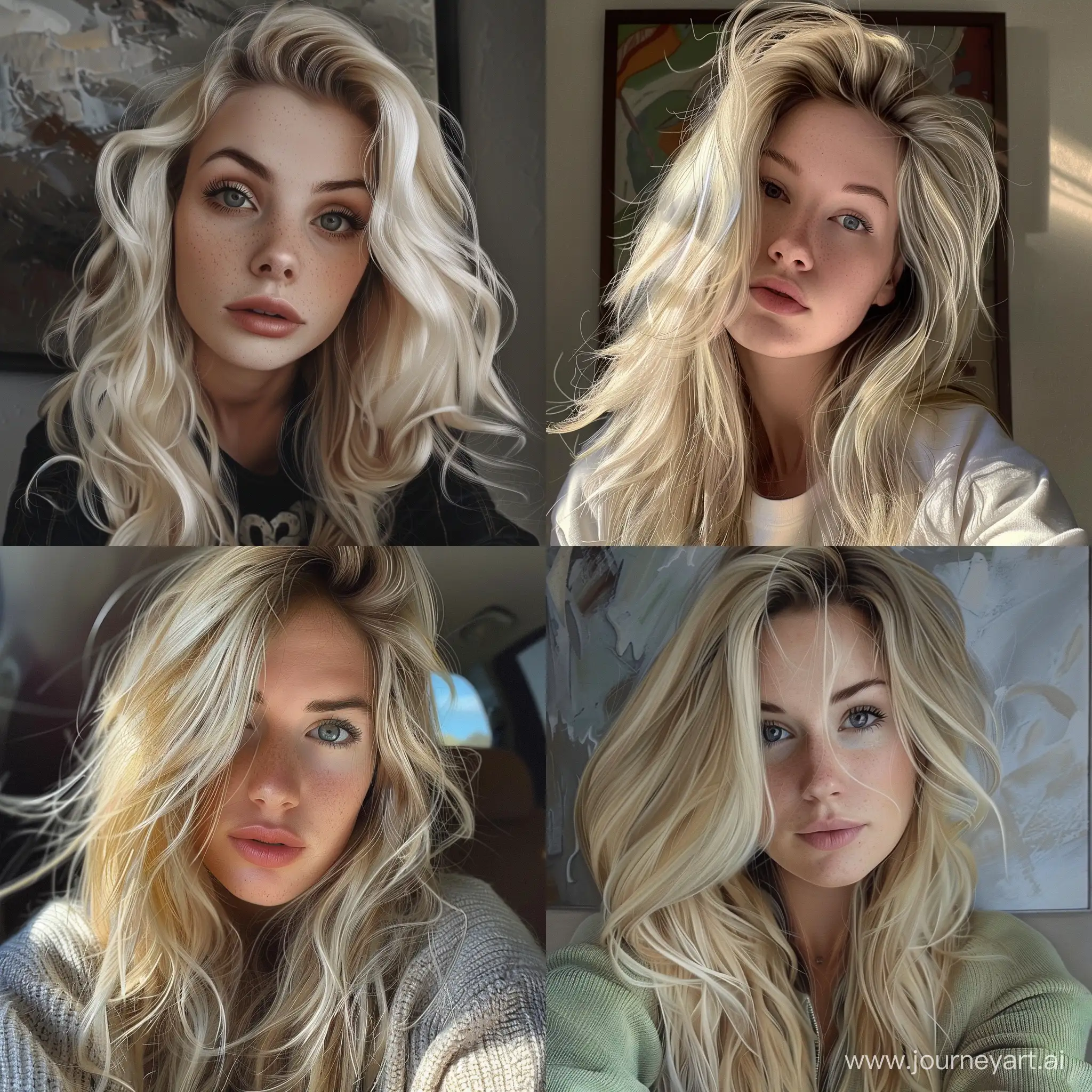 Photorealism blonde woman selfie