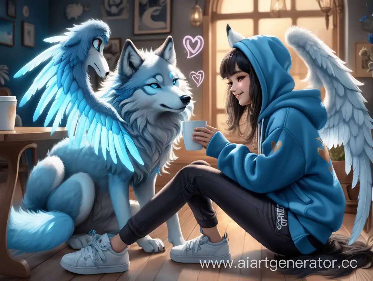 Furry-Wolf-Girl-Enjoying-Coffee-Under-Angelic-Love-Wings