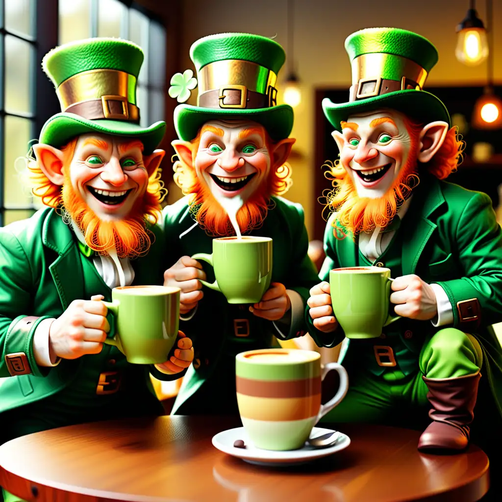 Cheerful Leprechauns Enjoying a Coffee Break